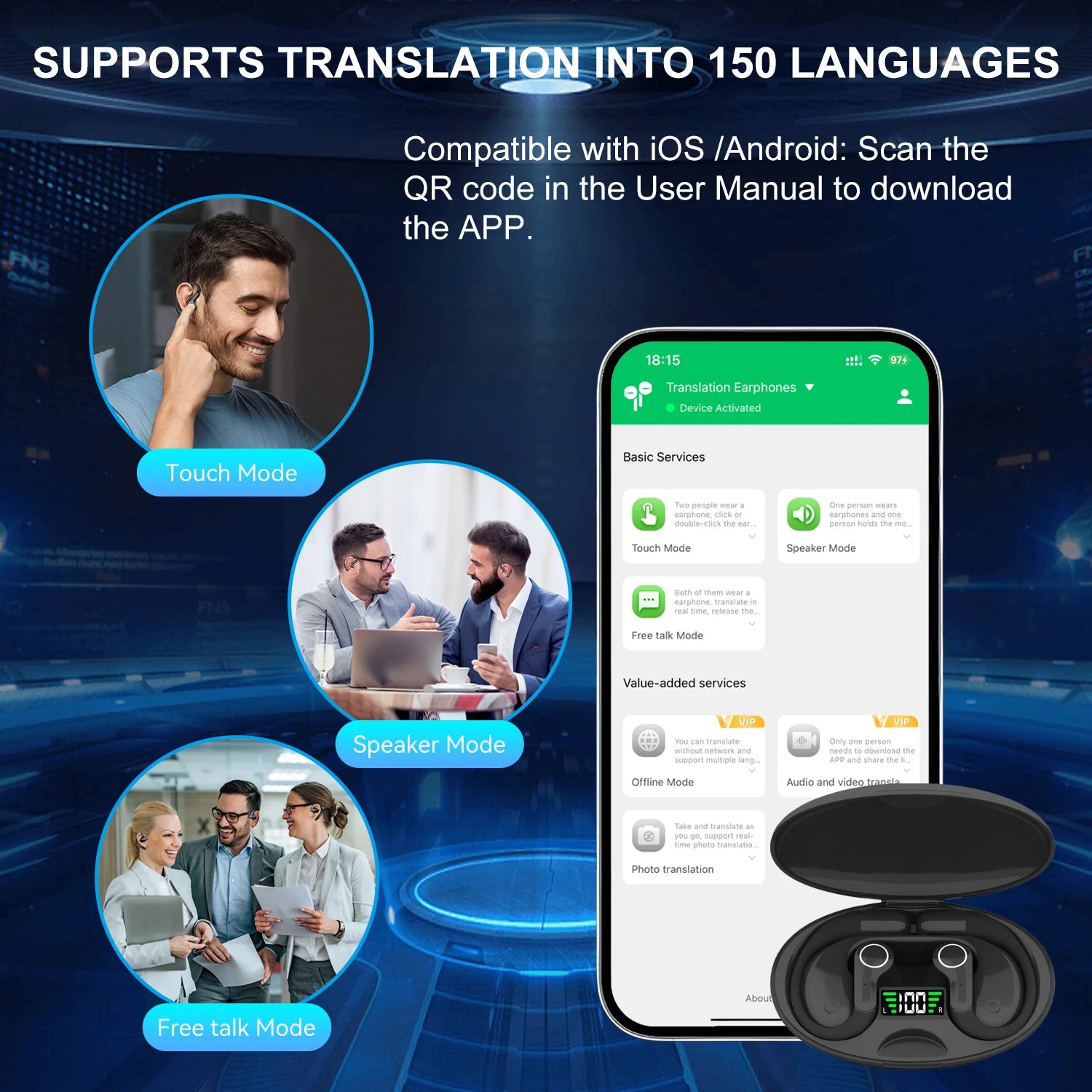 Ai Translator Earbud Device Real Time 2-Way Translations
